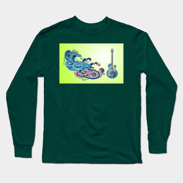 blue gitar in windy moonlight Long Sleeve T-Shirt by UNIQ COLOURFULL